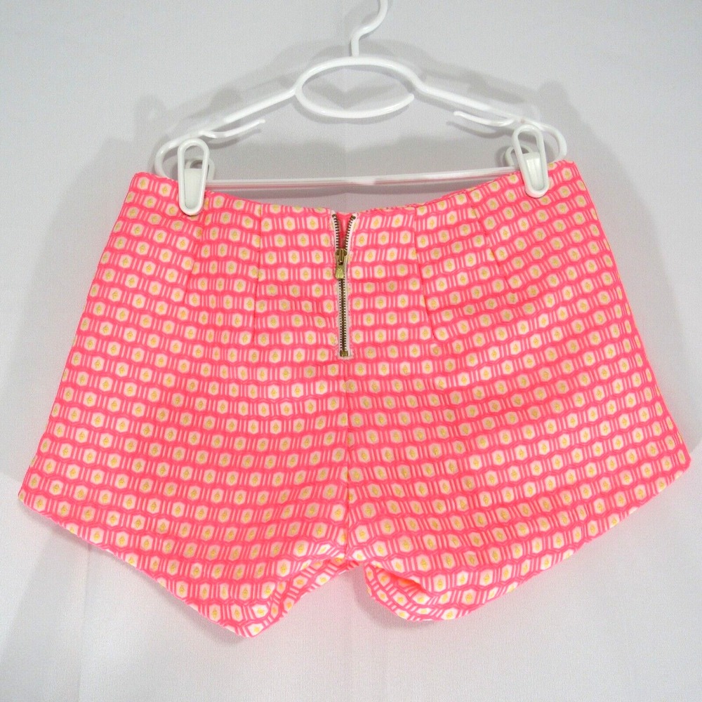 Lilly Pulitzer Shorts Size 00 Liza Hot Pink & Yellow Geometric Jacquard Back Zip - Picture 6 of 10